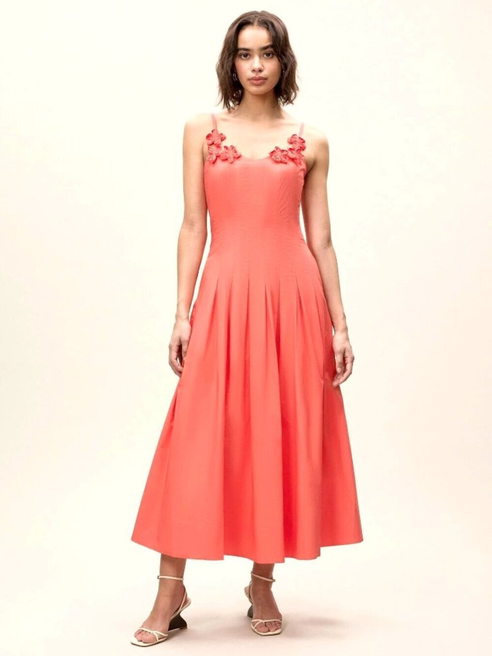 Rebecca Taylor Priya Poplin Midi Dress Coral Womens Size 8